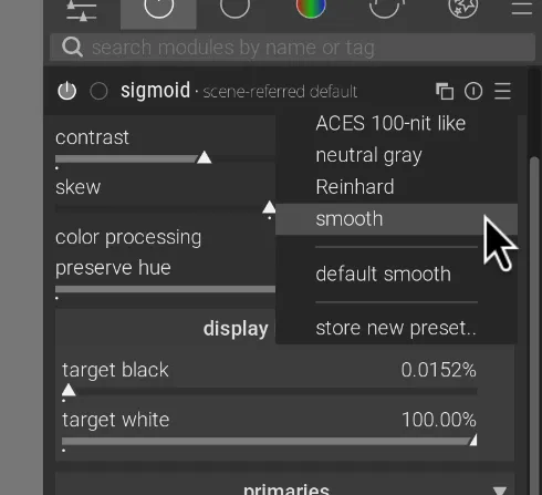 Setting Default Modules and Presets in Darktable